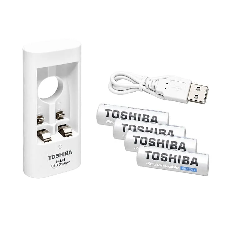 TOSHIBA USB punjač za Ni-MH akumu. AA, AAA + 4 punjiva akum. AA 2000mAh