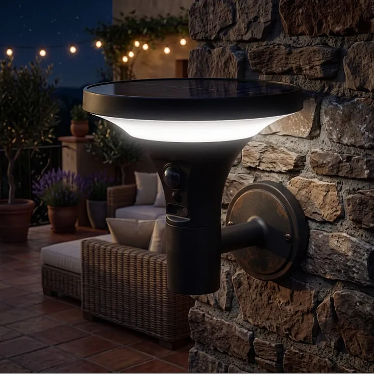 Eurolamp solarna zidna lampa sa senzorom pokreta, 3.8W, 500lm, crna 145-20862