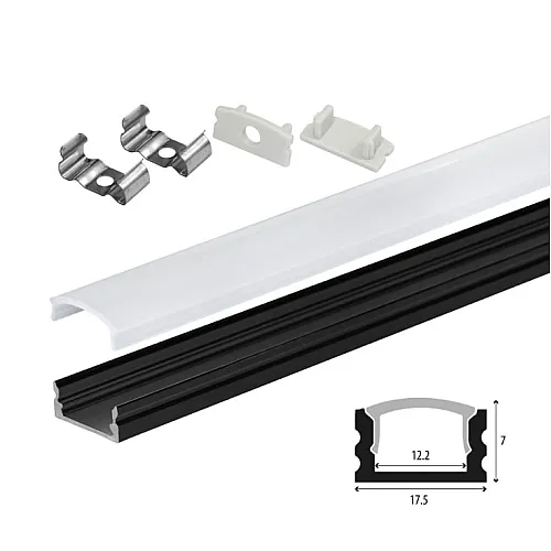 Set aluminijumski profil za LED trake 1m 17.5x7 mm crni LPR-1707/1-BK-SET