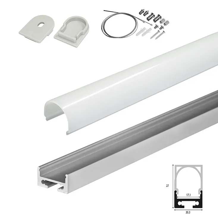 Set A aluminijumski profil za LED trake 1m 27x20 mm LPR-2027/1A-SET