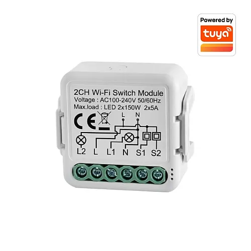 Wi-Fi smart prekidač-modul, 2x5A WFM-SWN02