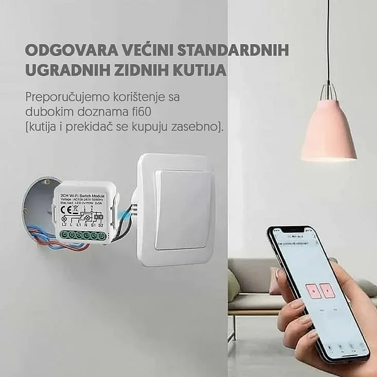Wi-Fi smart prekidač-modul, 2x5A WFM-SWN02