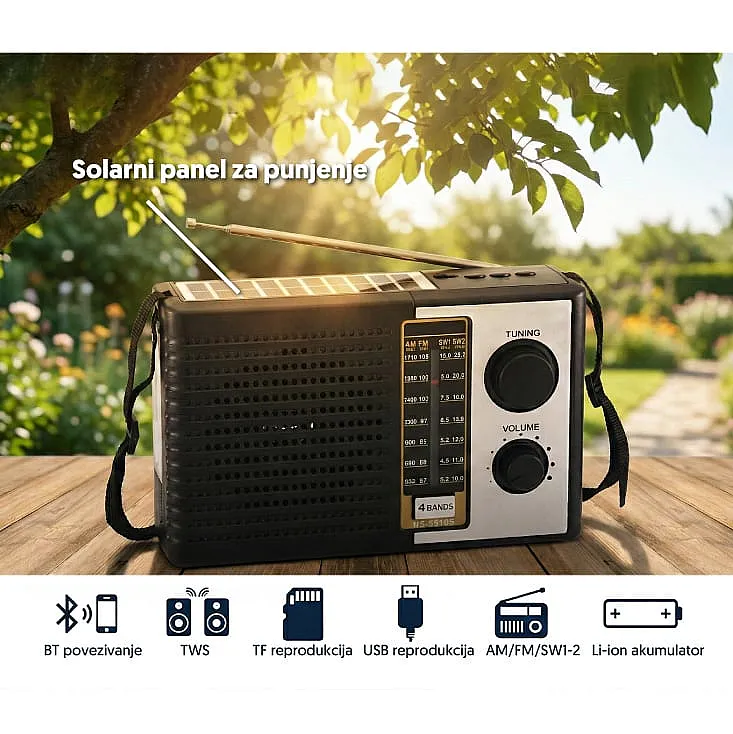 Solarni prenosni Bluetooth radio prijemnik 5510S NS-5510S