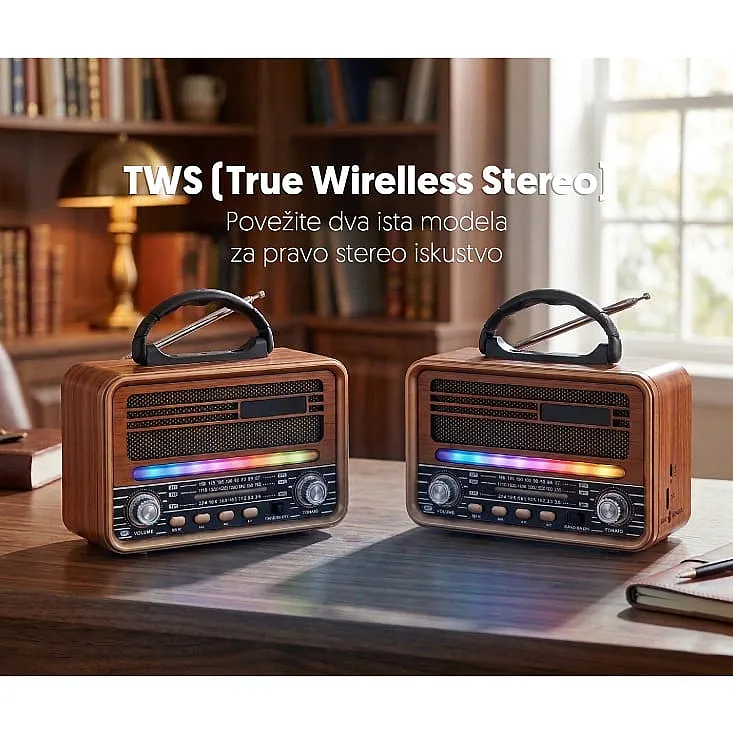 Prenosni retro RGB Bluetooth radio 7068BT/B NS-7068BT/B