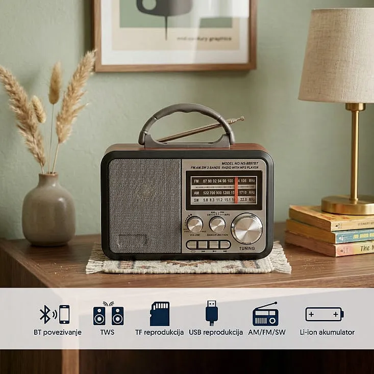 Prenosni retro Bluetooth radio 8897BT/B NS-8897BT/B
