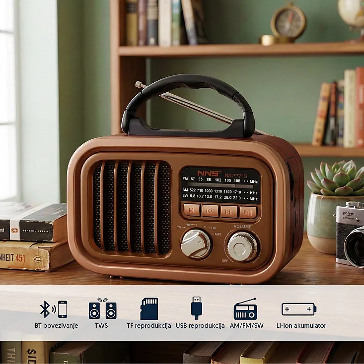 Prenosni retro Bluetooth radio 7771BT/B NS-7771BT/B