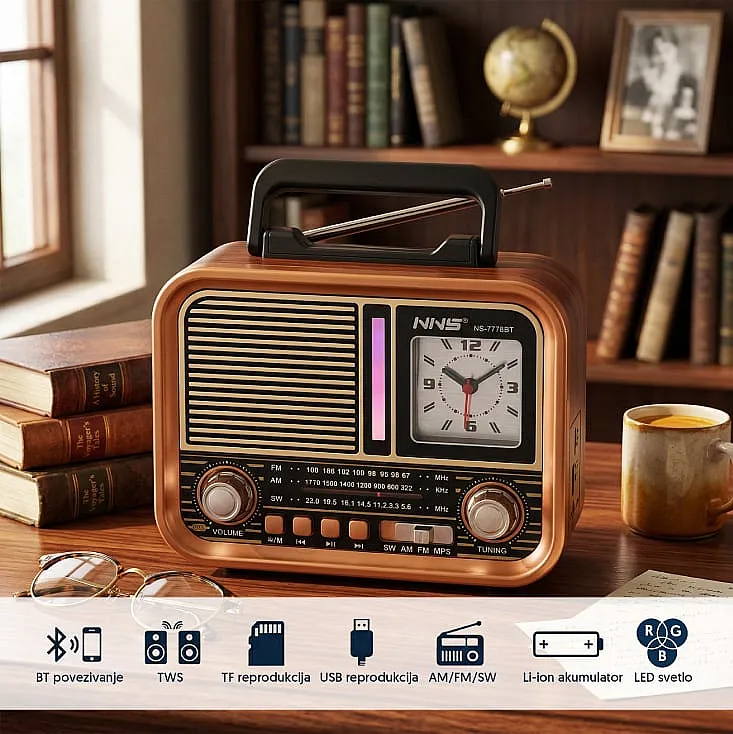 Prenosni retro RGB Bluetooth radio + sat 7778BT NS-7778BT