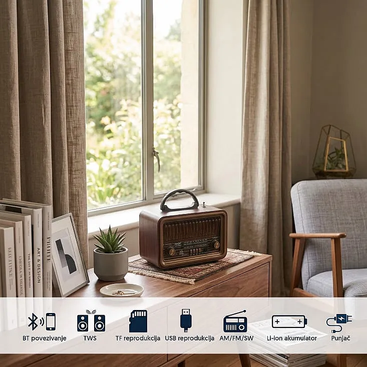 Prenosni retro Bluetooth radio 8069BT/B NS-8069BT/B