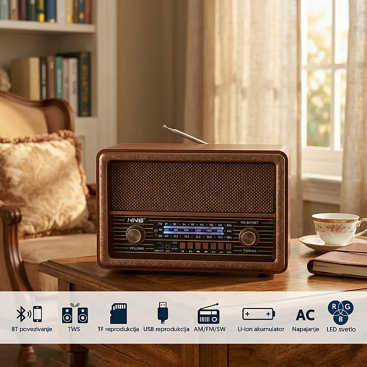 Retro RGB Bluetooth radio 8076BT//B NS-8076BT/B