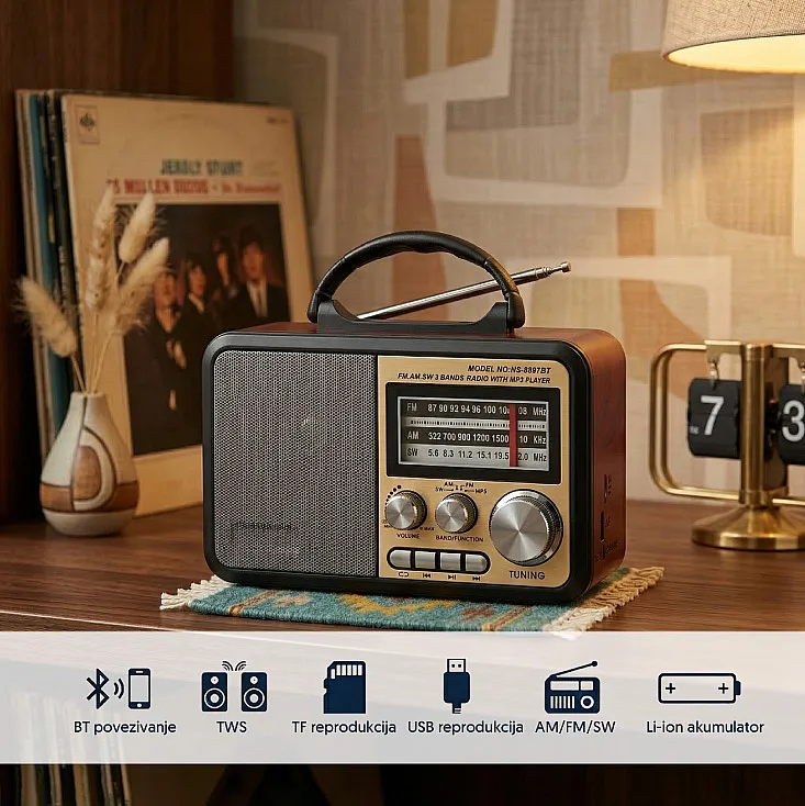 Prenosni retro Bluetooth radio 8897BT/C NS-8897BT/C