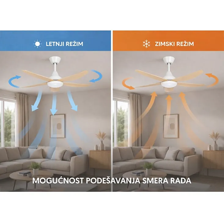 Prosto beli plafonski vent. 142cm, 5 elisa, LED CFB5605L-5/50WH