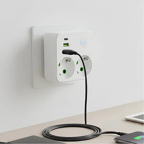 Strujni razdelnik 2 utič. + prekidač, 2xUSB+tip CNV86U/WH