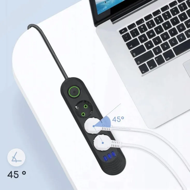 Razvodnik sa 3 mesta 2m 1.5mm2+pr. 3xUSB NV371U-2/BK