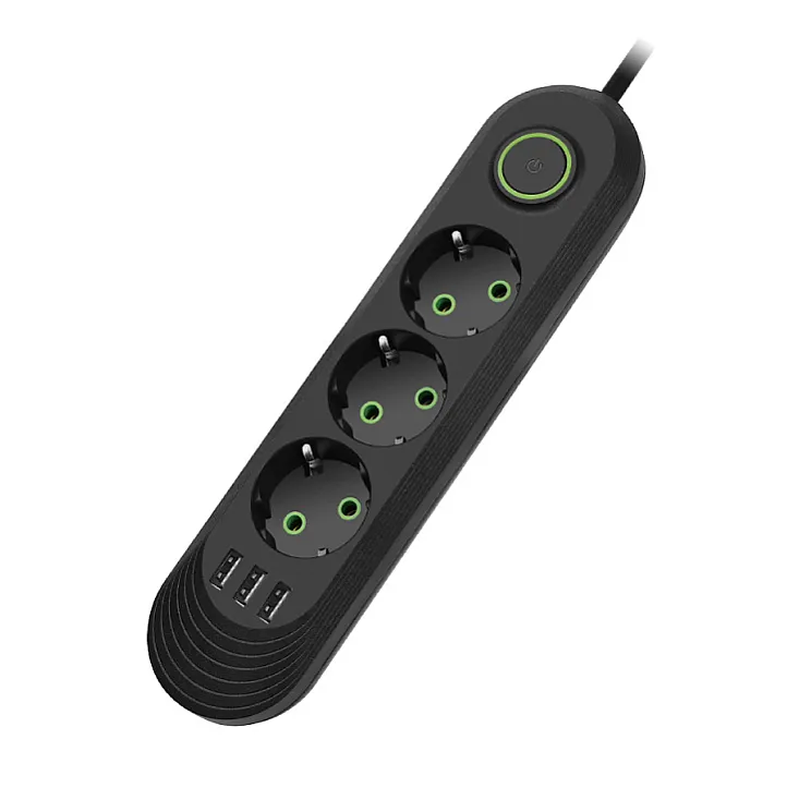 Razvodnik sa 3 mesta 2m 1.5mm2+pr. 3xUSB NV371U-2/BK