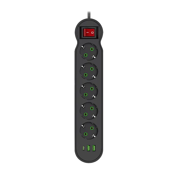 Razvodnik sa 5 mesta 2m 1.5mm2+pr. 2xUSB+tip C NV554U-2/BK