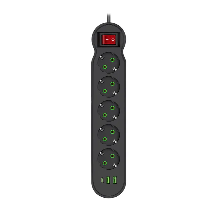 Razvodnik sa 5 mesta 2m 1.5mm2+pr. 2xUSB+tip C NV554U-2/BK