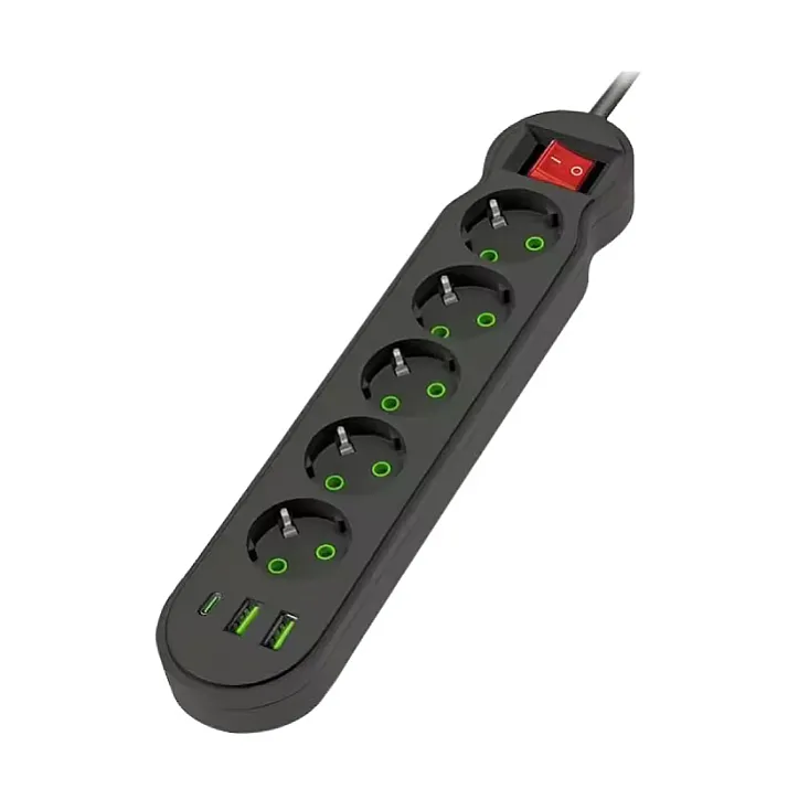 Razvodnik sa 5 mesta 2m 1.5mm2+pr. 2xUSB+tip C NV554U-2/BK