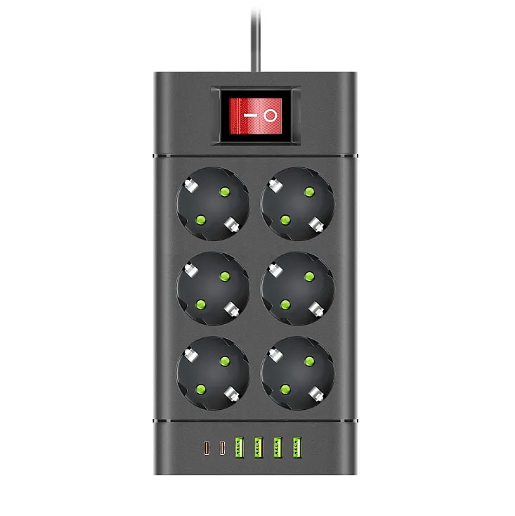 Razvodnik sa 6 mesta 2m 1.5mm2+pr. 4xUSB+2xtip C NV614U-2/BK