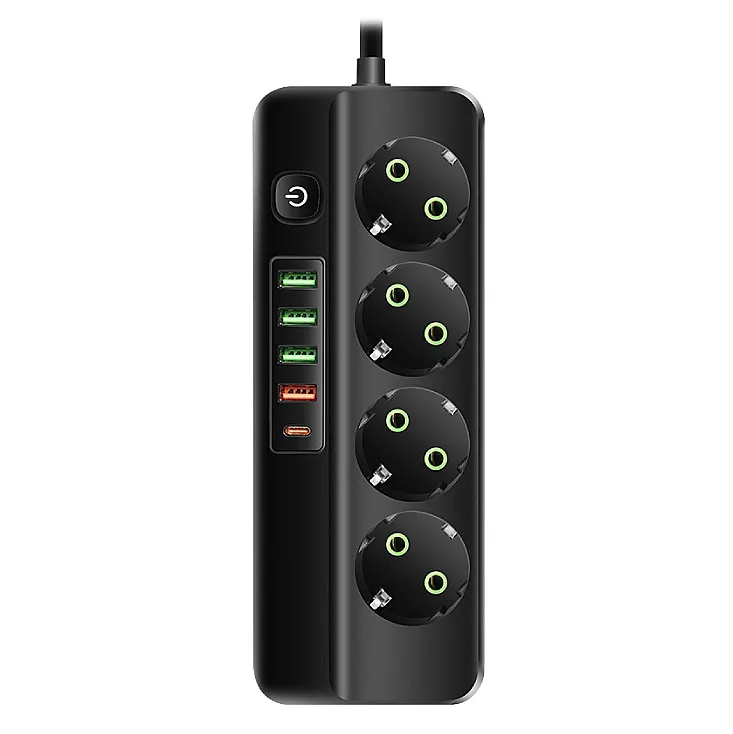 Razvodnik sa 4 mesta 2m 1.5mm2+pr. 4xUSB+tip C NV492U-2/BK