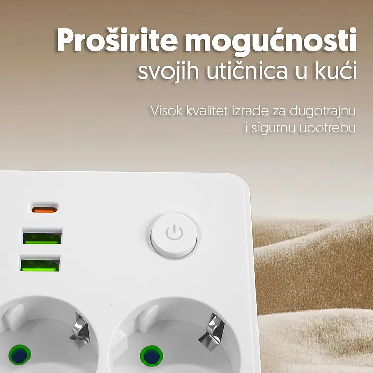Strujni razdelnik 2 utič. + prekidač, 2xUSB+tip CNV86U/WH