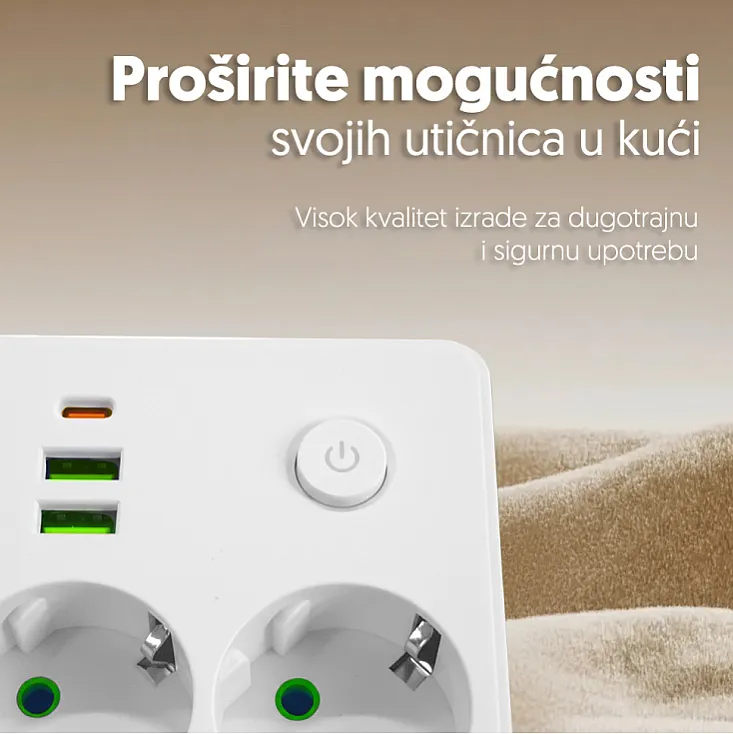 Strujni razdelnik 2 utič. + prekidač, 2xUSB+tip CNV86U/WH