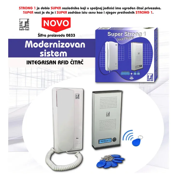 Žični interfon sa RFID čitačem T833
