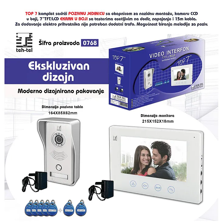 Kolor video interfon, RFID čitač T768
