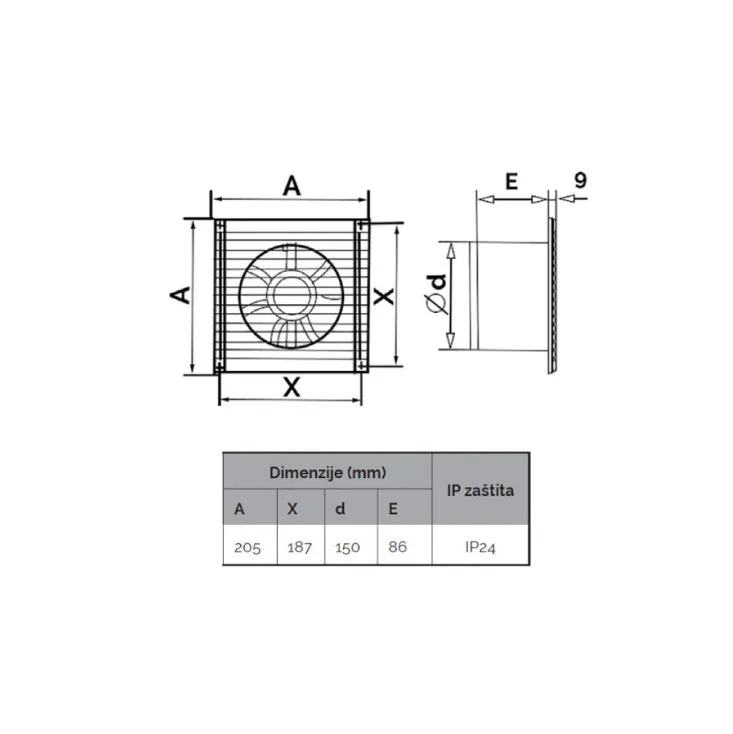 Izduvni ventilator 150mm E150S
