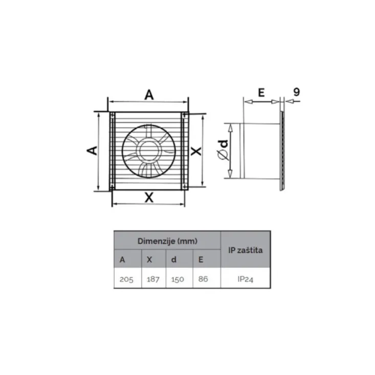 Izduvni ventilator 150mm E150S