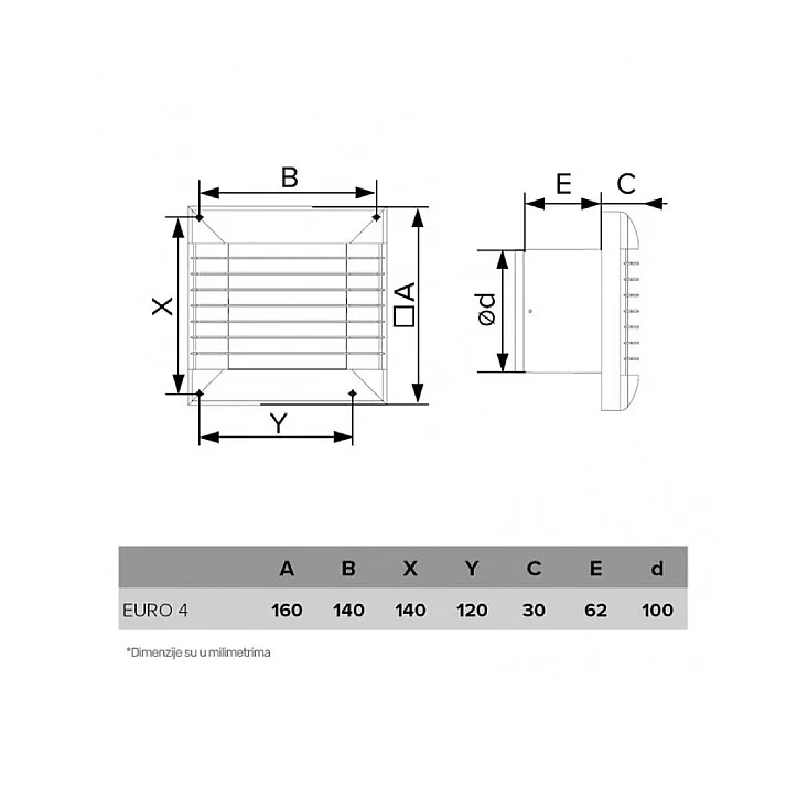 Izduvni ventilator sa tajmerom 100mm EURO4S