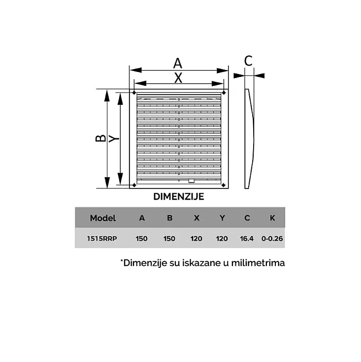 Plastična žaluzina 150x150mm 118E