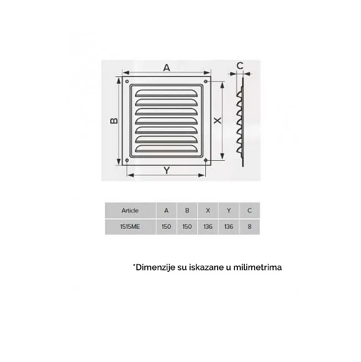 Metalna žaluzina 150x150mm 117E