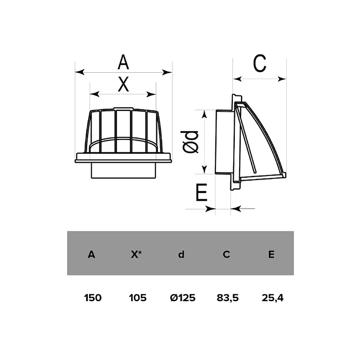 Plastična žaluzina 150x150mm 250E