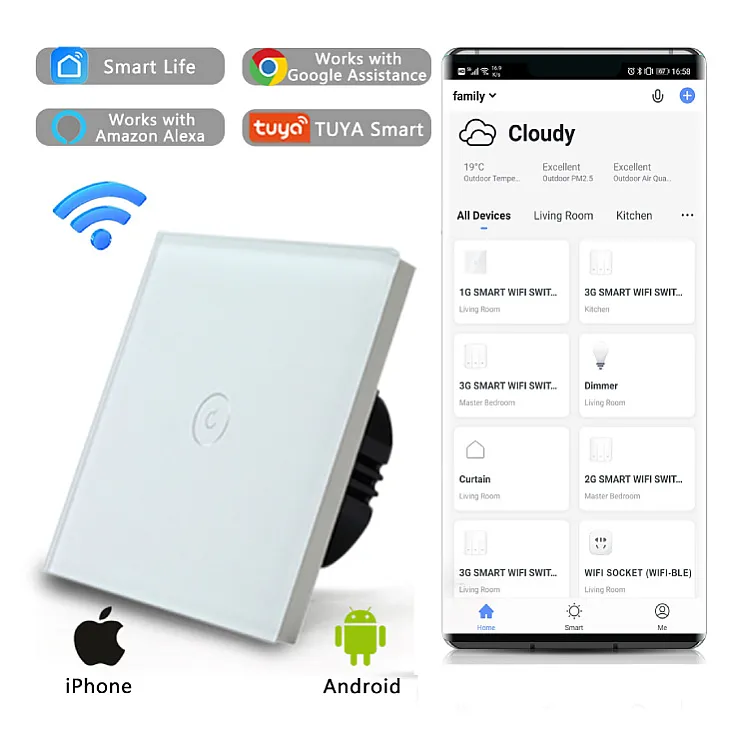 Wi-Fi smart prekidač svetla sa N provodnikom 1x5A WFPS-N01/WH