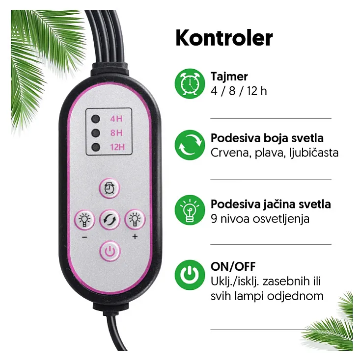 Četvorostruka lampa za biljke 16W LB-TRIP-04/RB