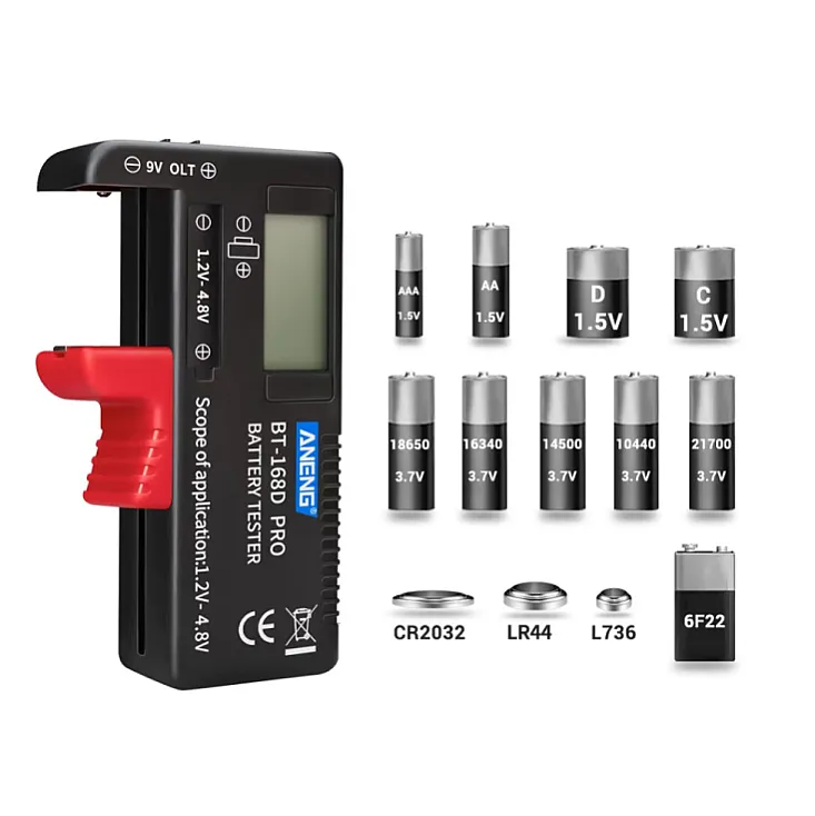 Tester baterija 1.5V(AA,AAA,C,D), 9V, 3.7V Li-Ion BT-168