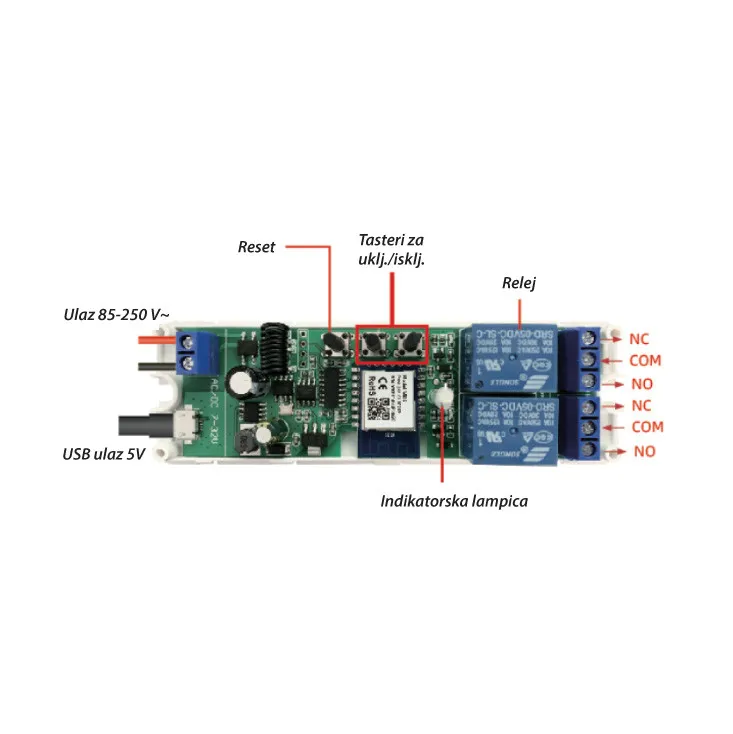 Wi-Fi smart relejni prekidač, 2 izlaza WFR-02/ACDC