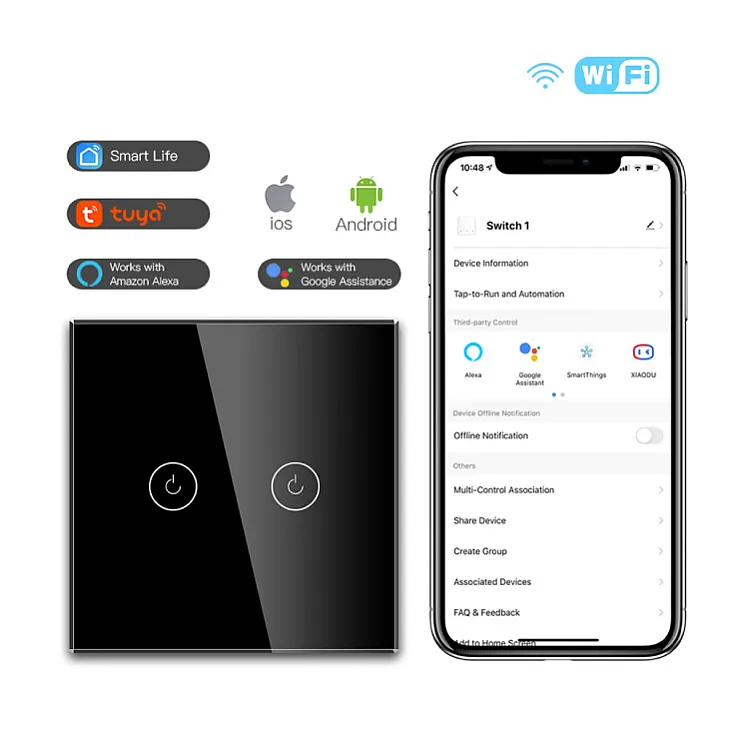 Wi-Fi smart prekidač svetla sa N provodnikom 2x5A WFPS-N02/BK