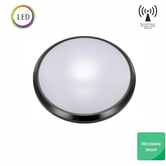 LED plafonjera crna 12W 6000K IP20 IK10 fi250x56mm okrugla sa microwave senzorom pokreta ISM band 5Y M271-C