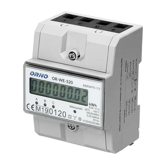 LCD trofazni merač potrošnje za DIN šinu 3P 80A 800imp/kWh IP51 MID strujomer OR-WE-520 Orno