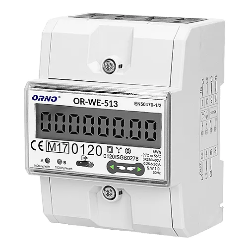 LCD trofazni merač potrošnje za DIN šinu 3P 80A 1000imp/kWh IP51 MID strujomer OR-WE-513 Orno