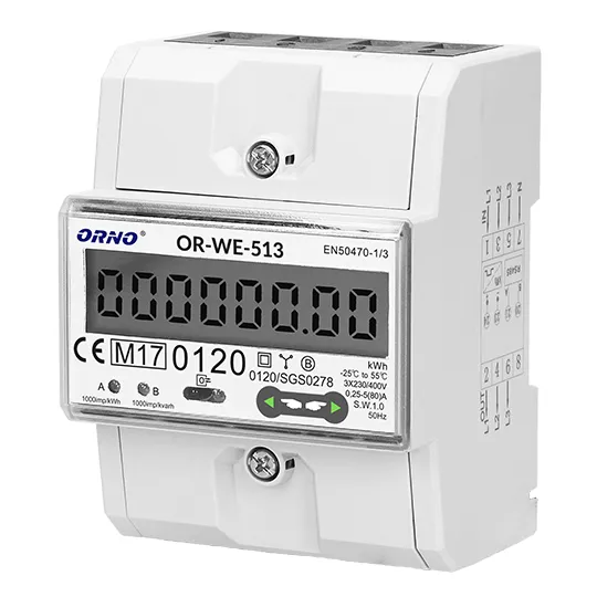 LCD trofazni merač potrošnje za DIN šinu 3P 80A 1000imp/kWh IP51 MID strujomer OR-WE-513 Orno