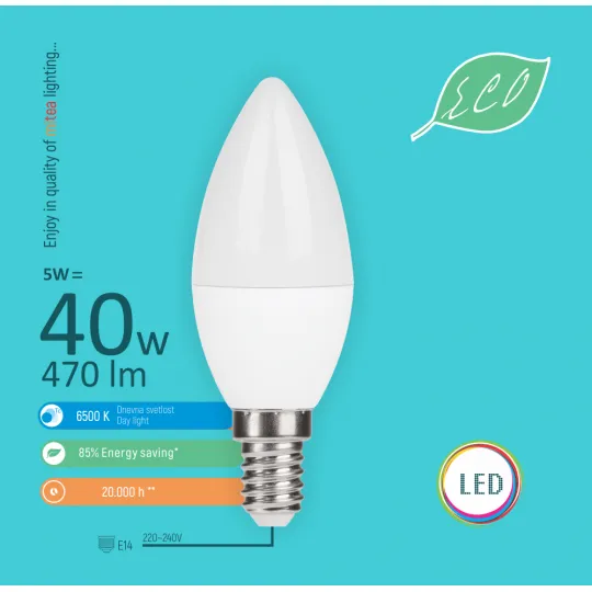 LED ECO sijalica E14 5W C36 6500K 220-240V