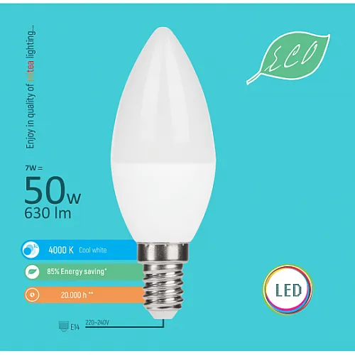 E14 7W C37 4000K LED ECO sijalica 220-240V