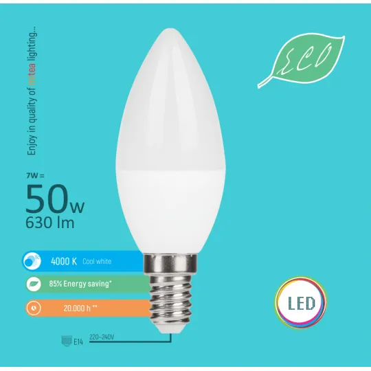E14 7W C37 4000K LED ECO sijalica 220-240V
