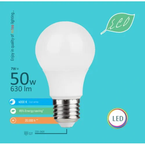 LED ECO sijalica E27 7W A59 4000K 220-240V