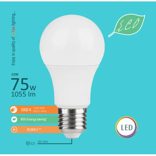 LED ECO sijalica E27 12W A60 3000K 220-240V