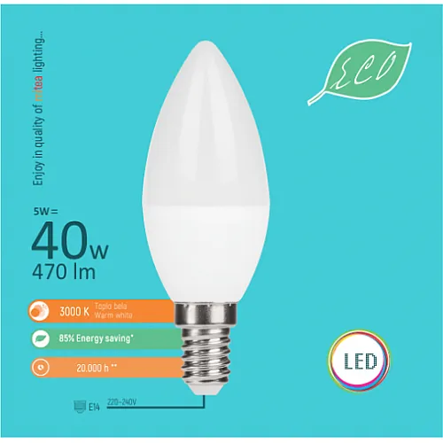 LED ECO sijalica E14 5W C36 3000K 220-240V