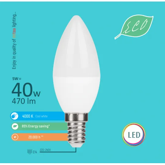 LED ECO sijalica E14 5W C36 4000K 220-240V