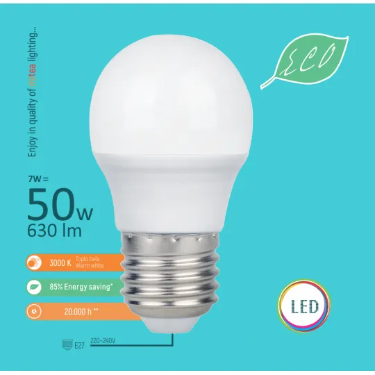 LED ECO sijalica E27 7W G45 3000K 220-240V
